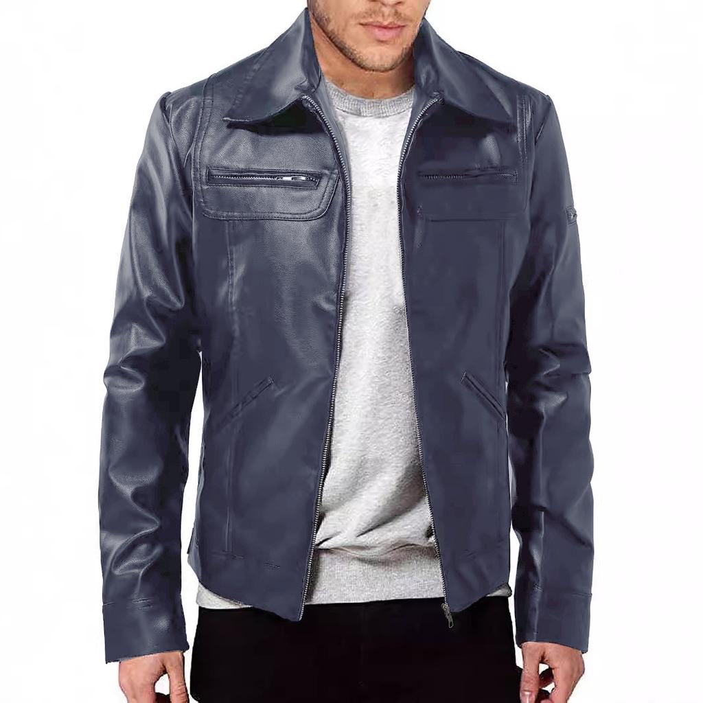 European and American men's motorcycle leather jacket men's teen stand-up collar punk leather jacket men