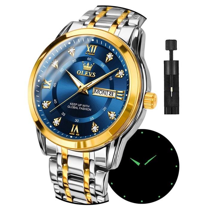 OLEVS Men s Watch Silver Quartz Calendar Waterproof Blue