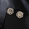 Wild Retro Women French Black Rhinestone Stud Earrings Zinc Zinc Alloy Camellia Earrings Fashion Jewelry