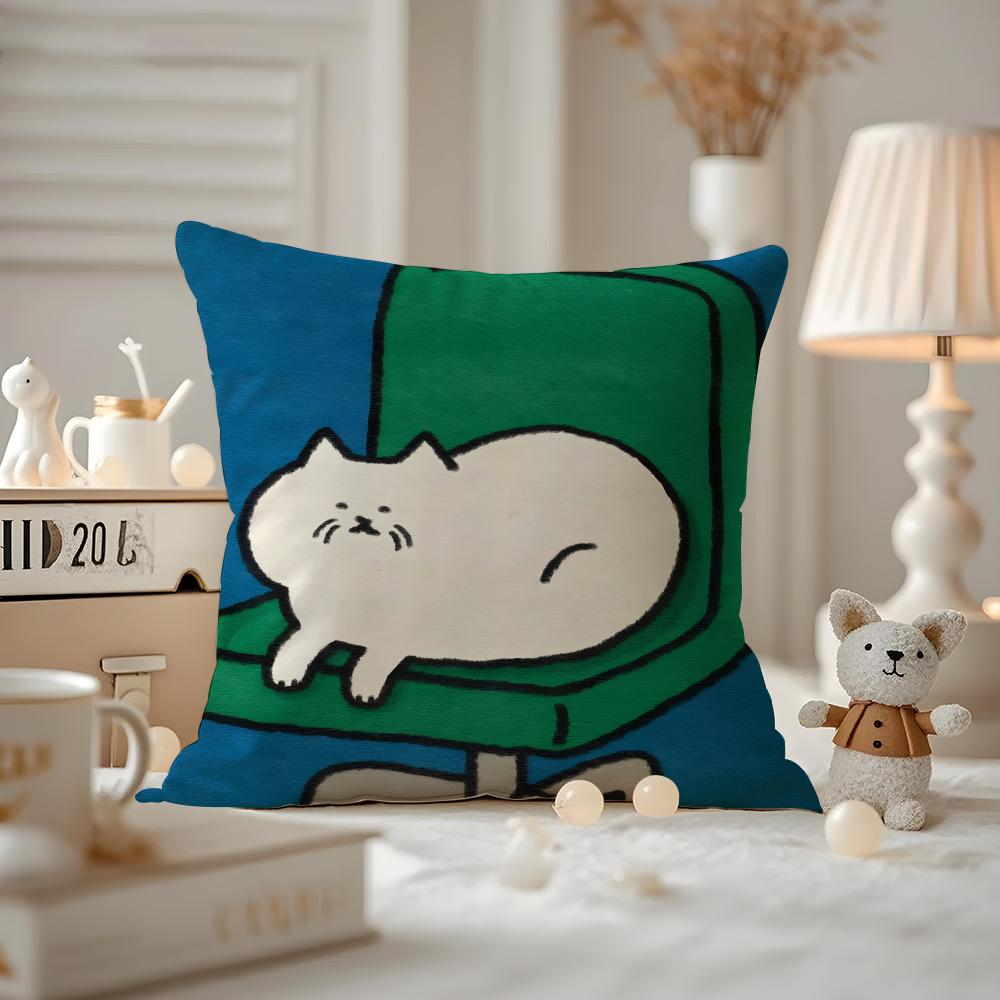 Cat Daily Life Illustrations Cushion Cover Pattern Printed Pillowcase For Living Room Sofa Cushion Cover & Bedroom Decor