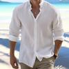 Men's Summer Autumn White Shirt Man Long Sleeve Cotton Linen Shirt Solid Clothing