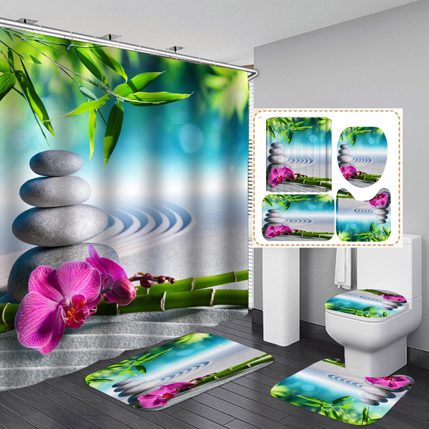 

Комплект занавесок для душа из полиэстера высокой четкости: Водонепроницаемый, устойчивый к проколам, дизайн Mangosteen для перегородки ванной комнаты 4-piece set (180x180 cm + 3-piece set) - 710g