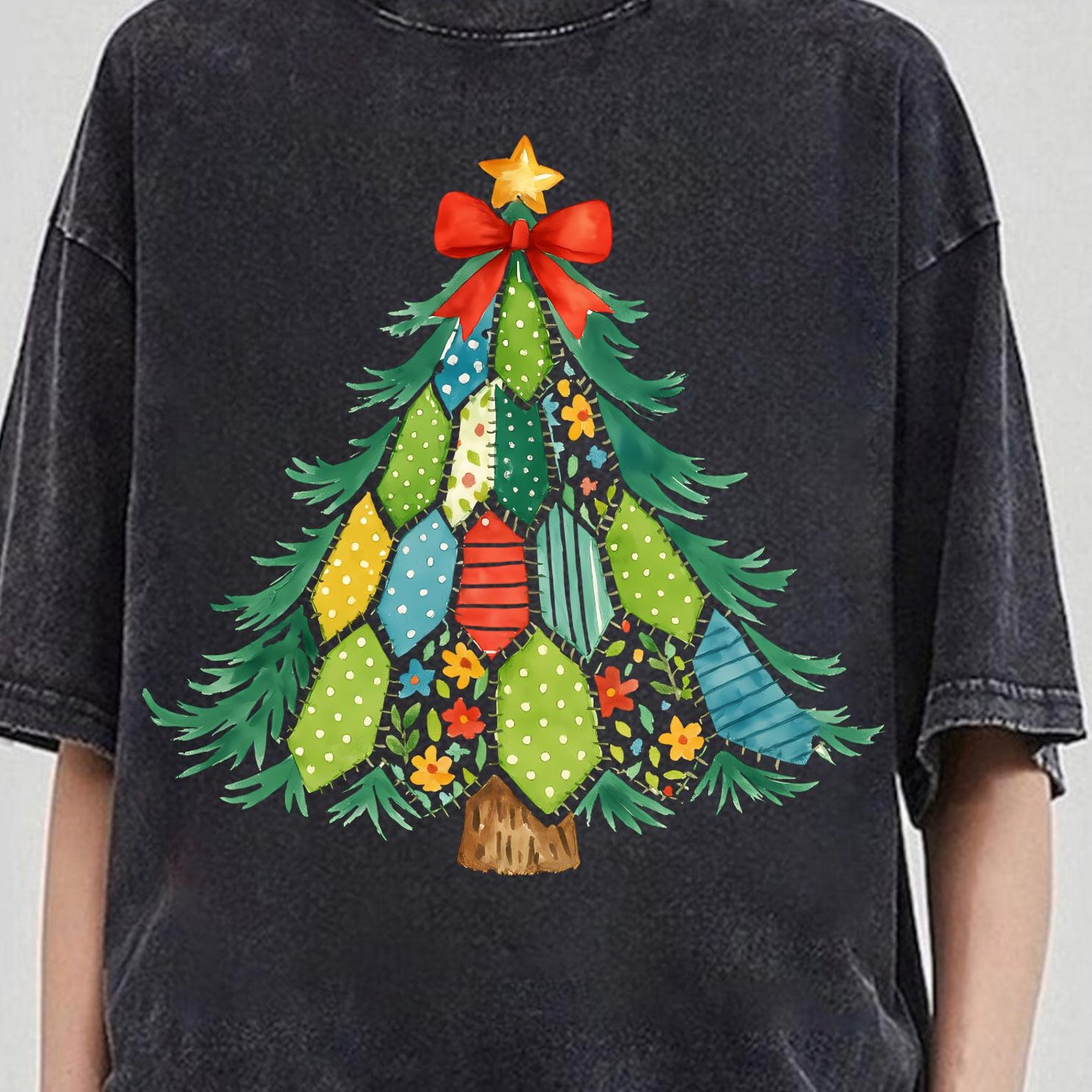 Patchwork Christmas Tree Shirt, Preppy Christmas Tree Tee, Girly Xmas Holiday Shirt, Rustic Country Christmas Tree, Tis The Season Christmas 3XL