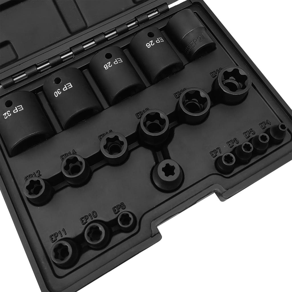 EP Socket Sets 19 PCS CR V 1 4in 3 8in 1 2in Drive Female External Torx Star Socket Set EP4 EP32