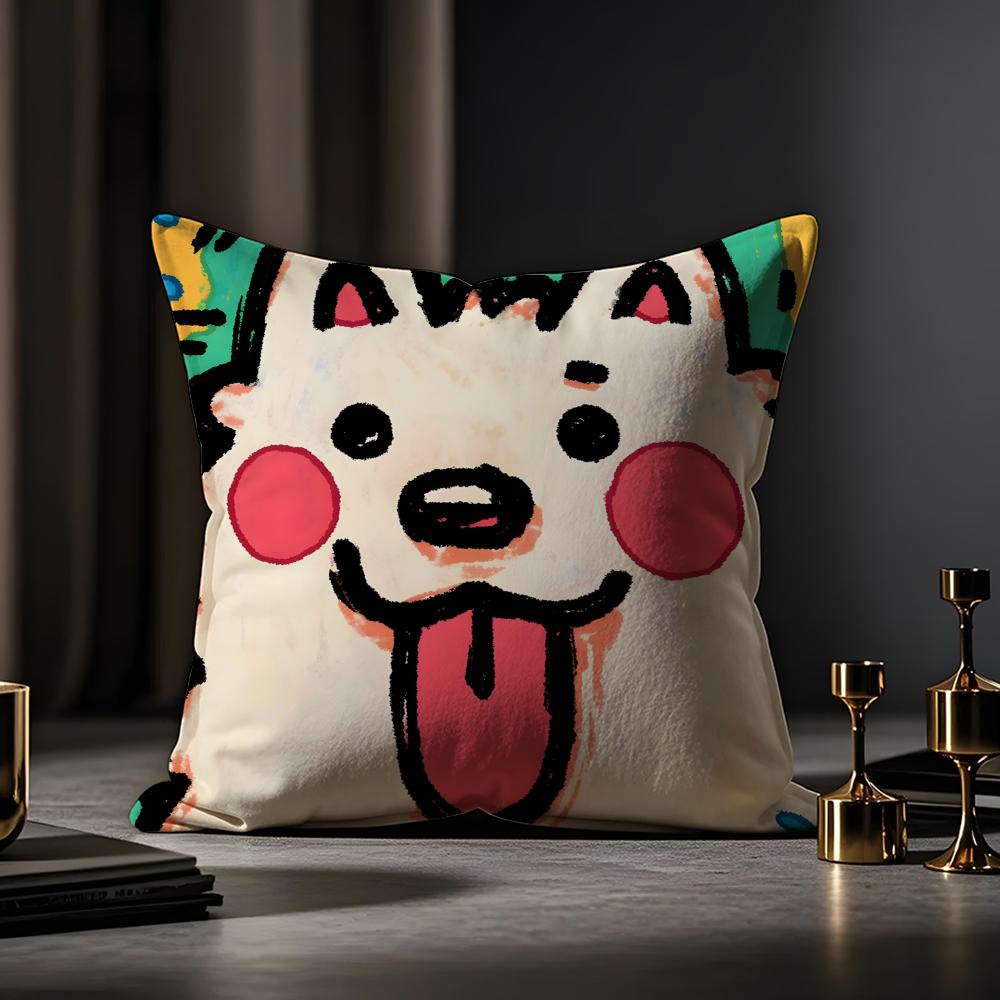 Cute Color Dogs Cushion Cover Anti-dustmite Pillowcase Invisible Zipper Silky Short Plush Sofa Cushion Cover