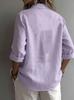 2026 European & American Women's Linen Casual Lapel Shirt - Solid Color, Long Sleeve, Spring Collection