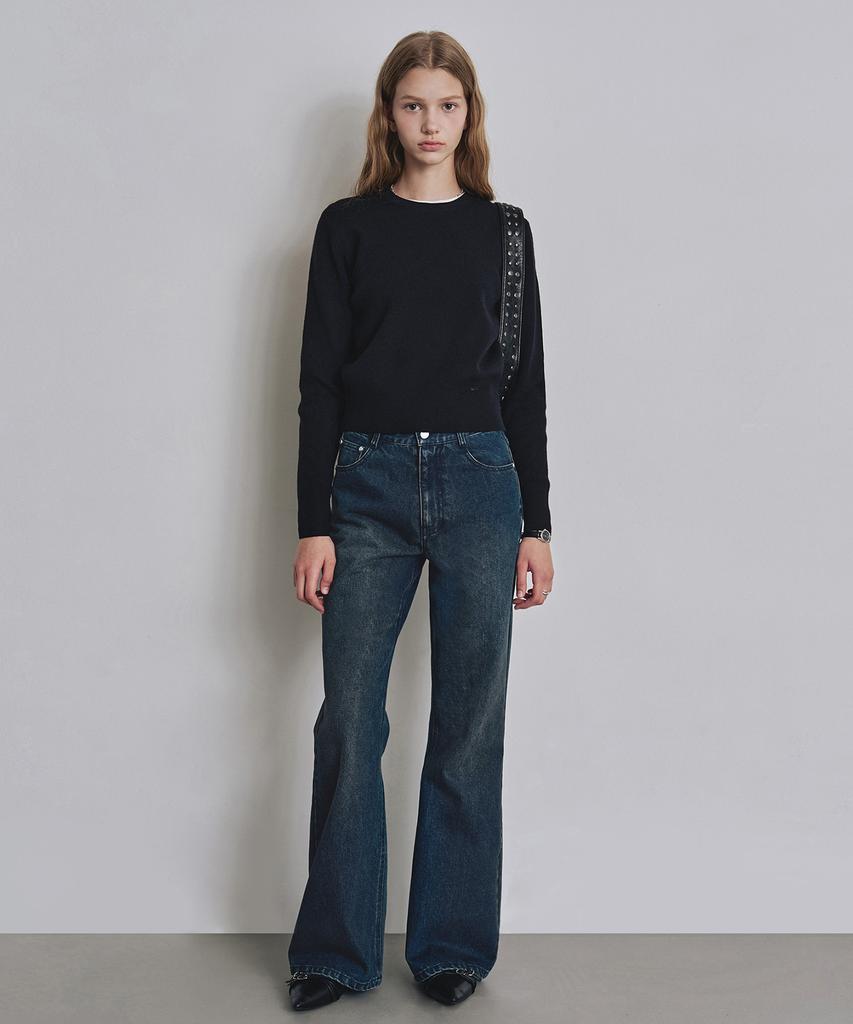Keoseuteomeokeullagumeon Loose Fit Bootcut Denim Pants Black Cowpt002Black