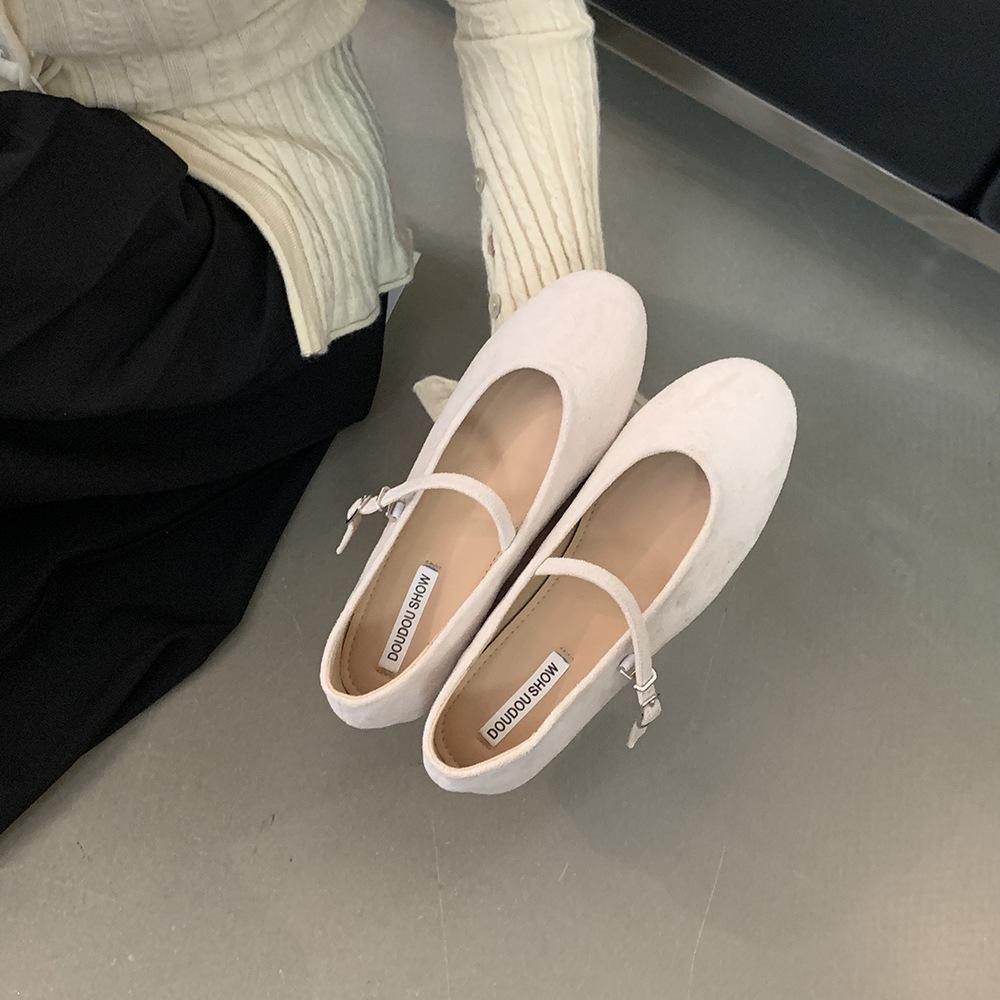 Mode Elegante Damen Schuhe mit runder Zehenpartie Barfuß Samt Mary Jane Schuhe Damen Tägliche Büro Slipper Slip-On Damen Ballerinas