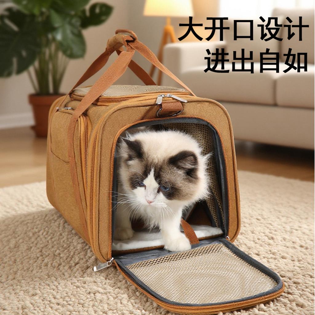 Cat large space aviation pet soft bag, small dog bag, portable handheld messenger bag, breathable expandable cat bag