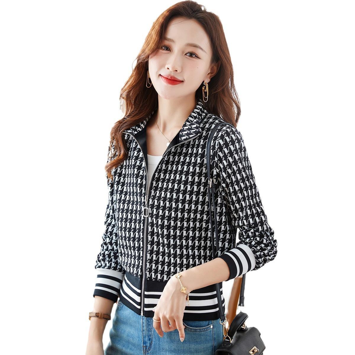 

Женский повседневный кардиган-топ из шамбре на молнии для осени/зимы 3XL чёрный