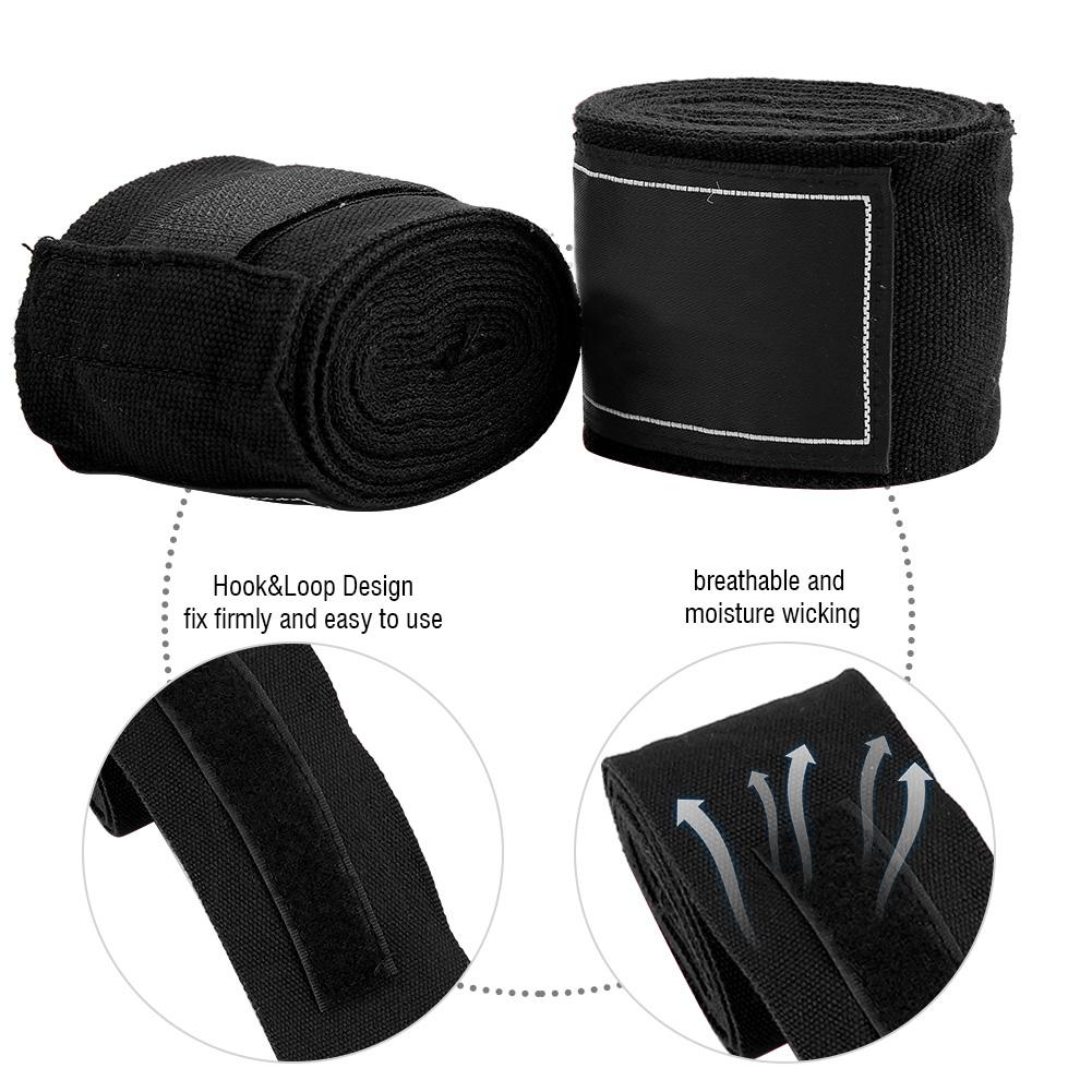 2Pcs 2.5m Elastic Strap Boxing Sanda Muay Thai MMA Taekwondo Bandage Hand Wraps (Black)