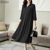 ZANZEA Vestido largo casual para mujer con cuello vuelto, holgado y de manga 3/4