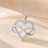 Zircon Heart Pendant Necklace with Smooth Figure-Eight Form, Polished Alloy Construction Neckchain, and Electroplated Finish