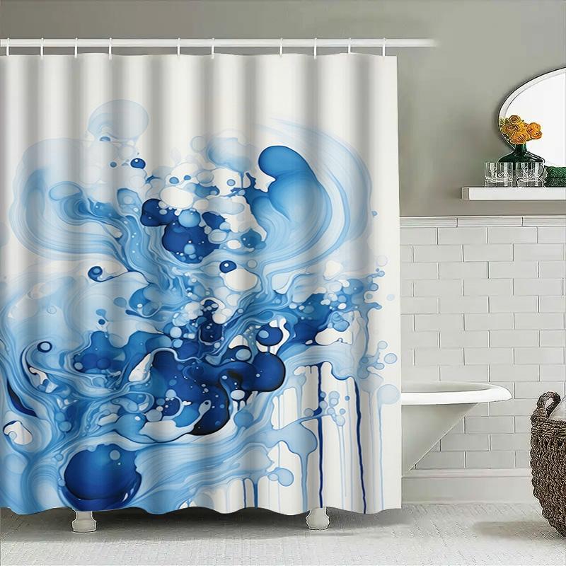 Blue Ink Splash Shower Curtain Bathroom Decor Waterproof Fabric 3D Printing Home Decoration for Kids Bathrooms