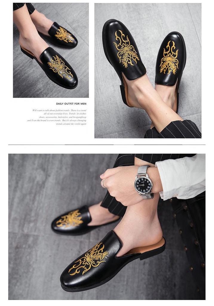 Men's Trendy Korean Slip-on Sandals: British-Style Backless Leather Shoes