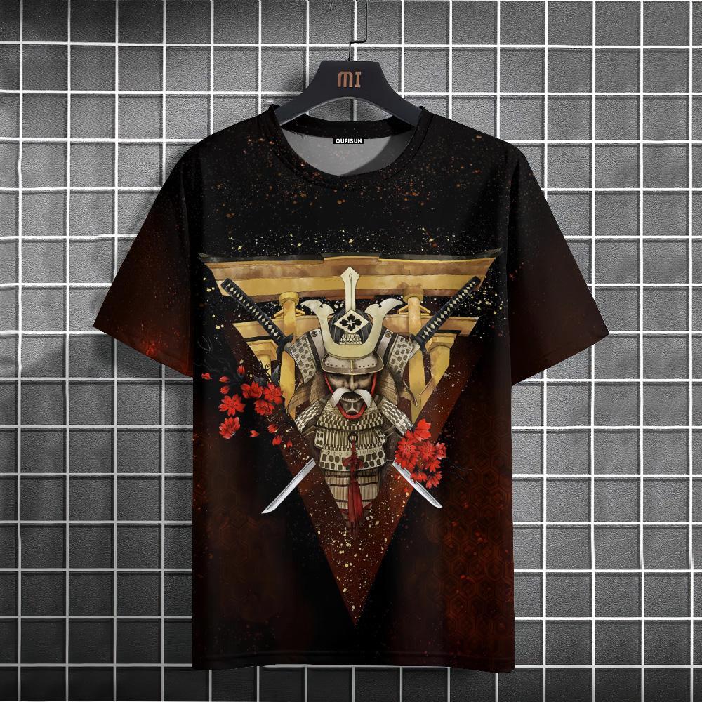 Ανδρικό μπλουζάκι με μοτίβο πολεμιστή ανδρικό μπλουζάκι ιαπωνικού στυλ Casual φαρδιά μπλουζάκια με κοντό μανίκι Υπερμεγέθη ανδρικά μπλουζάκια καλοκαιρινά