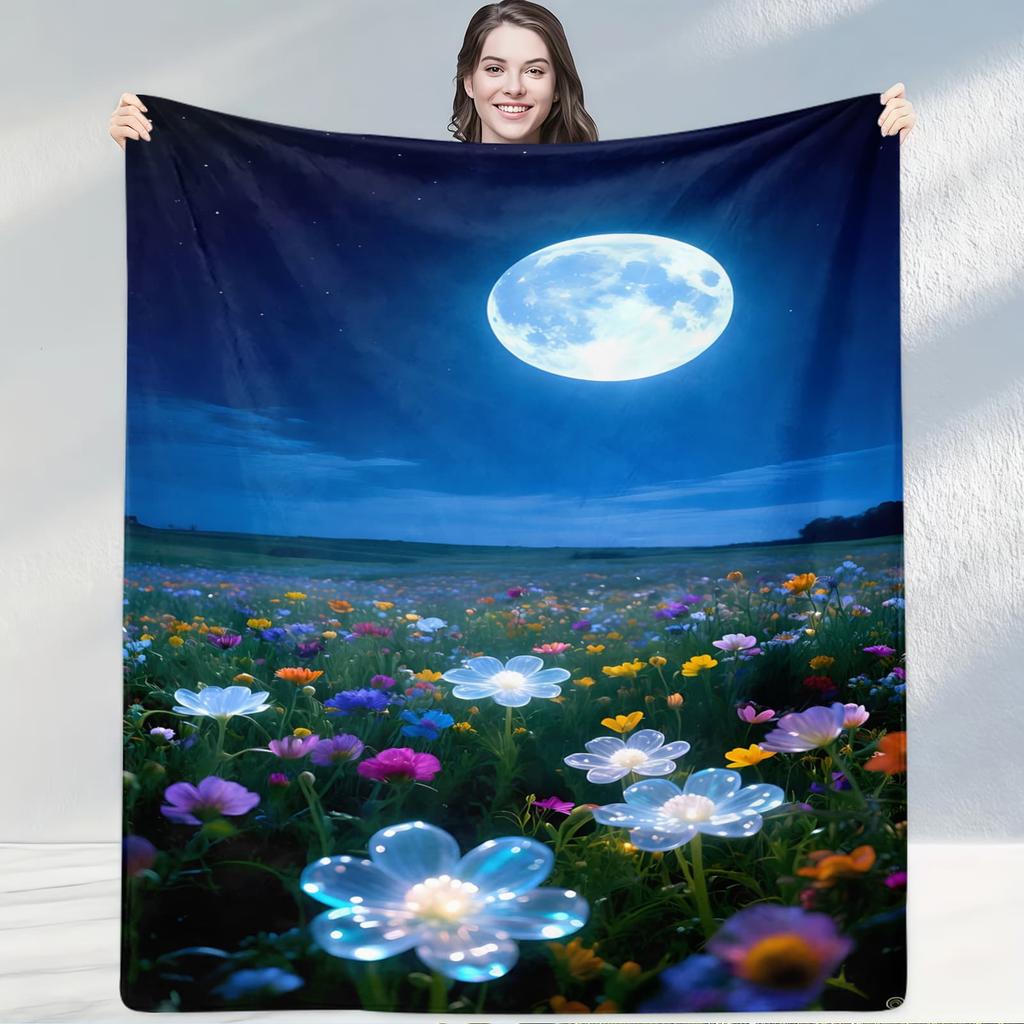 Starry Night Glowing Flower Blanket Magical Style Throw for Rooms Cozy Decor Gift with Luminous Blossoms Creating Tranquil Charm