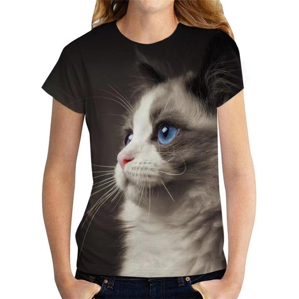 New Summer 3D Printing for Women Cute Cat Fashion 2025 New Harajuku Animal Short Sleeve Oversized