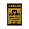 Vintage Game Zone Tin Sign  Gamer At Work Warning Metal Wall Decor for Home Club Game Room Man Cave