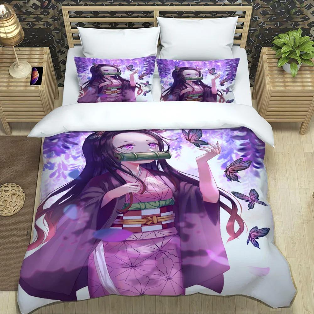 Japanese Manga Demon Slayer Personalized Customization Bedding Set Soft Duffel Cover Pillowcase Comic Adolescent Sheet Set