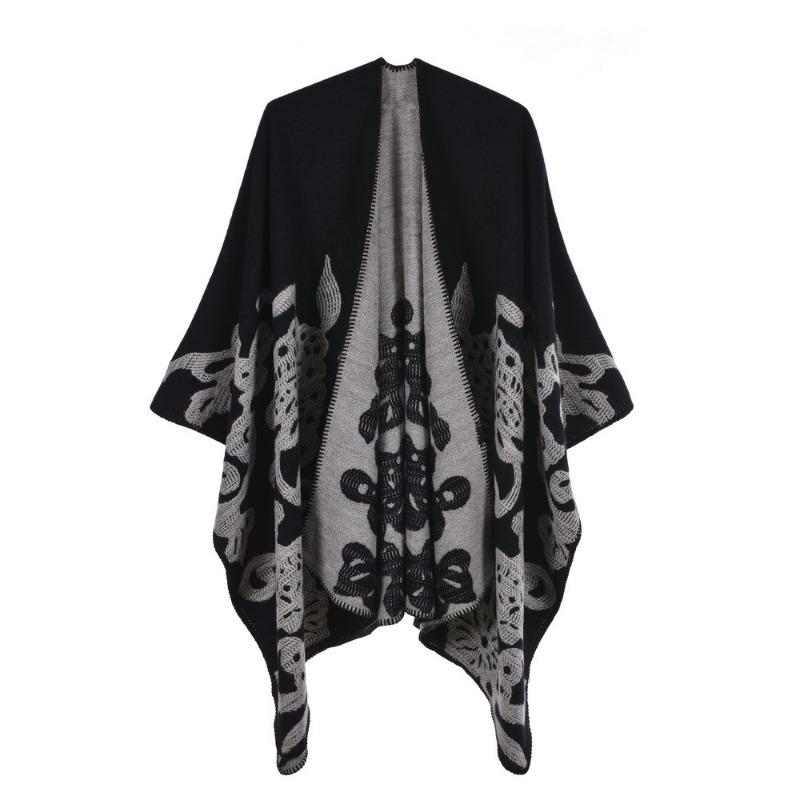 Women's scarf shawl creative new fashion imitation cashmere jacquard split fork thickened large cape air conditioner warm shawl