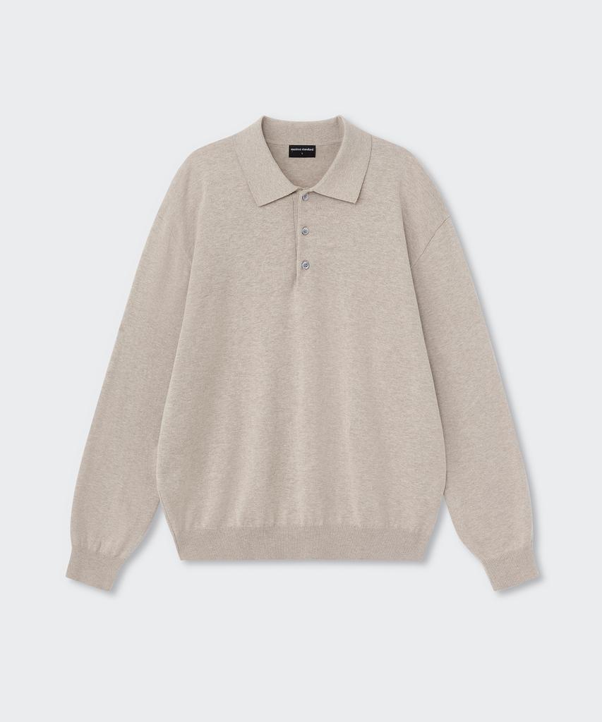MUSINSA STANDARD Washable Supima Cotton Long Sleeve Knitted Polo Shirt [Oatmeal]