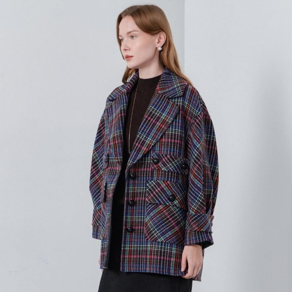 

Maxza Multi Check Half Handmade Coat Cc10hc307on violet/FREE