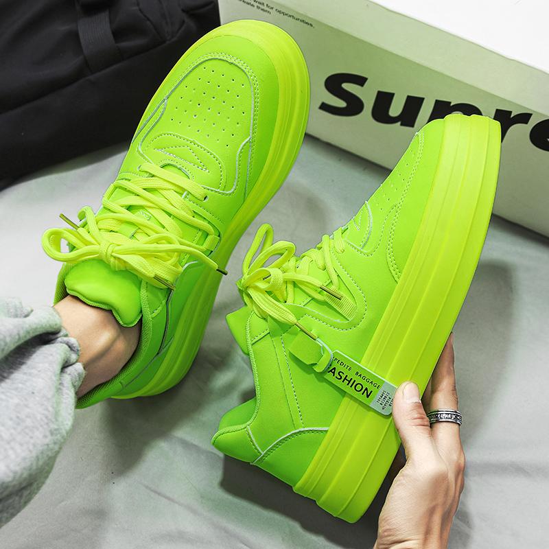 Fashion Trend New Men's Fluorescent Green Patent Leather Platform Shoes Male Sports Walking Sneakers Tenis Masculino Zapatos Hombre