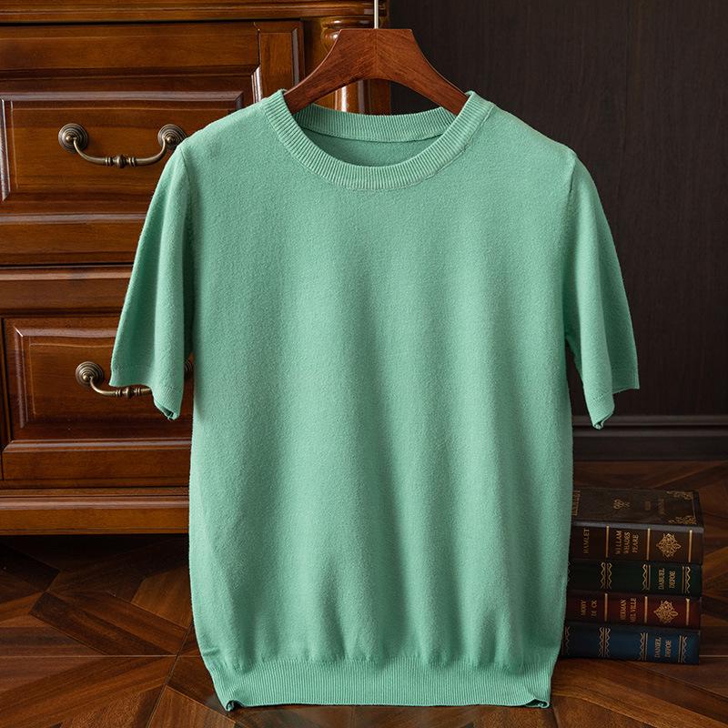 Men's Korean Style Slim Fit Knit T-shirt - Short-Sleeved, Round Neck, Spring/Autumn