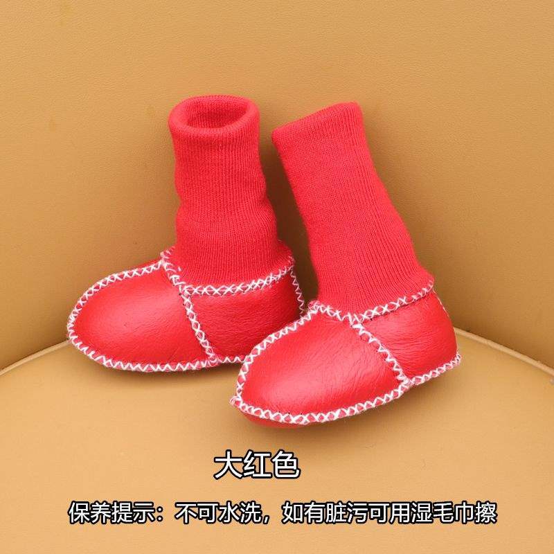 Fur Integrated Baby Shoes and Socks Warm Thick Autumn and Winter Baby Soft Soles Do Not Fall Off Toddler Shoes Newborn 0-6-12