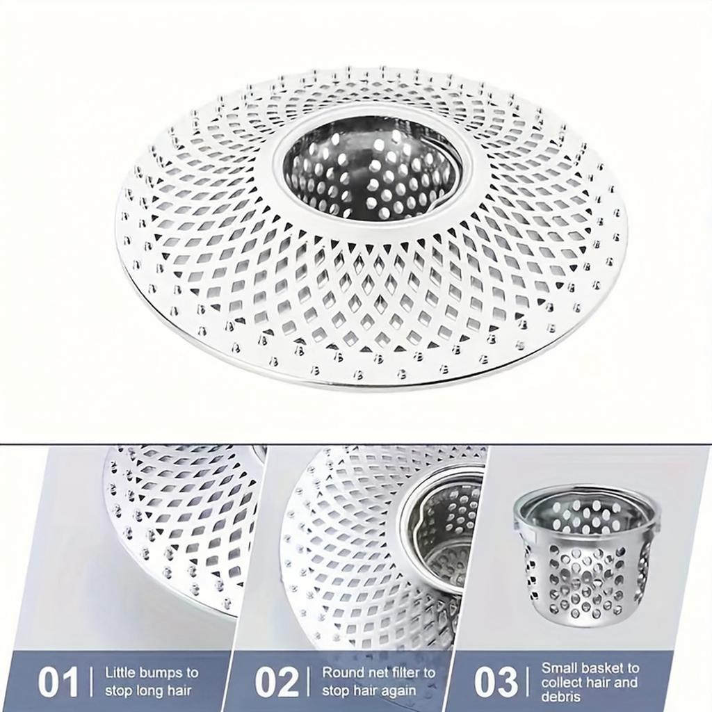 Stainless Steel Sink Strainer Drain Filter for Bathroom Kitchen Bathtub Drain Hair Catcher Drainage Cover with Anti-Clogging Design