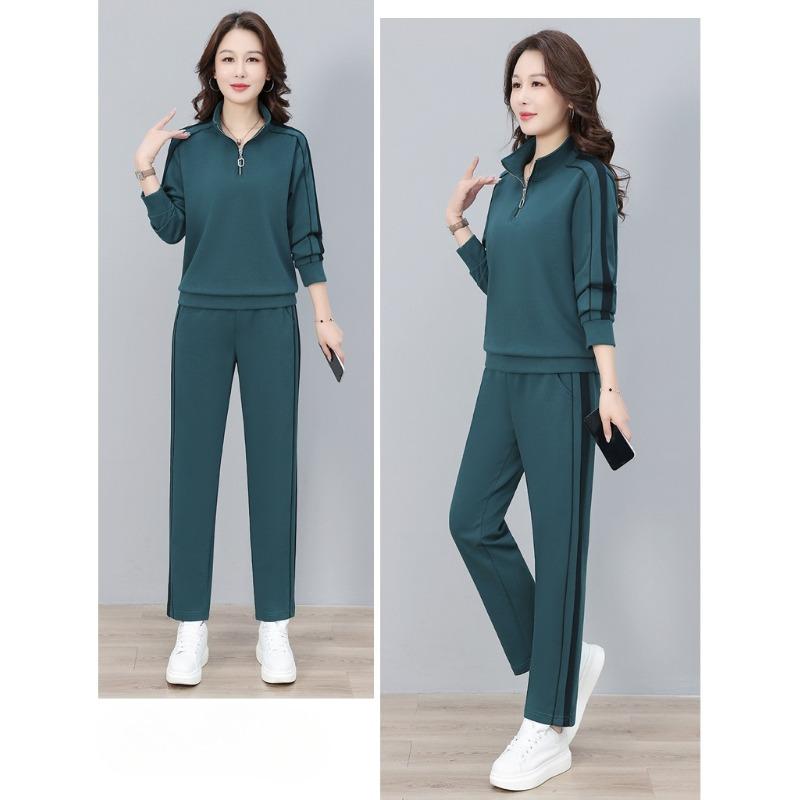 Fashion Women Half Zip Stand Collar Sportswear Suit Casual Spring Autumn Outdoor Sports Two Piece Tracksuit for Ladies