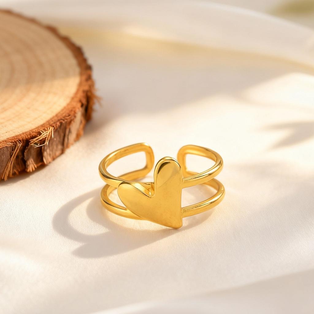 Adjustable Stainless Steel Finger Ring for Women Heart-Shaped Double Layer Opening Rings Dainty Jewelry Valentine Gifts