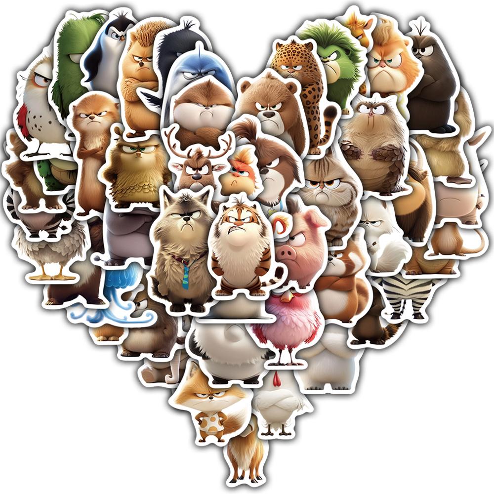 

50/100PCS Angry and Funny Animals Stickers Cute Living Room Skateboard Luggage Waterproof Gifts Graffiti Aesthetic Sticker