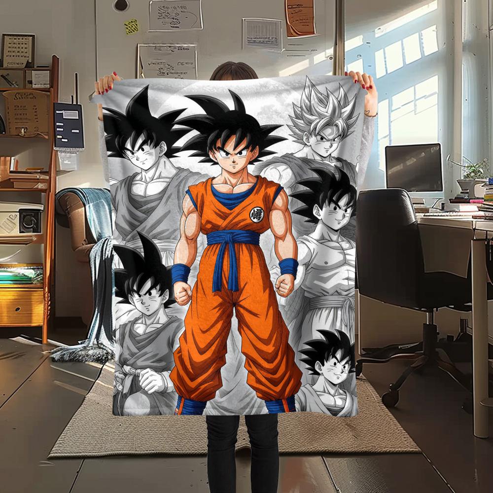 1PC Son Goku Patterned Flannel Blanket Suitable For All Seasons For Home Decor Warmth And Comfort Gifts Holiday Present