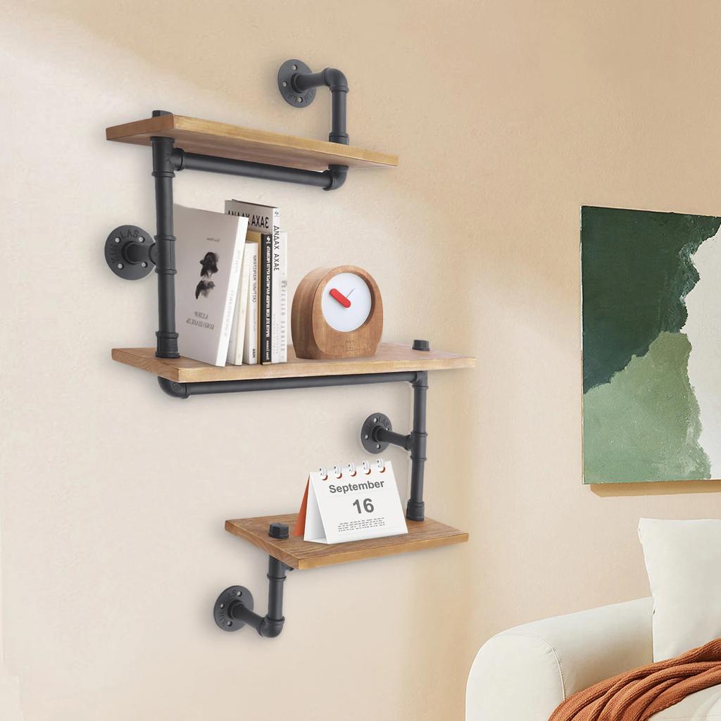 3-tier Vintage Storage Shelf Wall Mounted Industrial Wooden Frame Bookshelf Kitchen Shelf