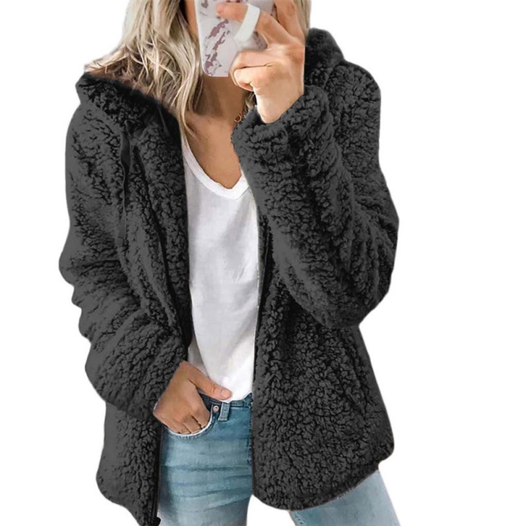 Women's Plaid Zipper Loose Plush Casual Jacket