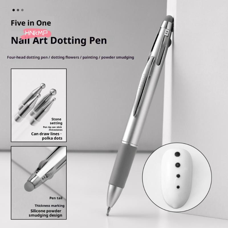 4 In 1 Ballpoint Pen Design Nail Dotting Pen Nail Art Manicure Kit With Tip Dot Paint For Creative Nail Design