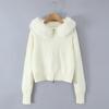 French-Style Faux Fur Collar Zipper Cardigan - Women's Autumn/Winter Sweater