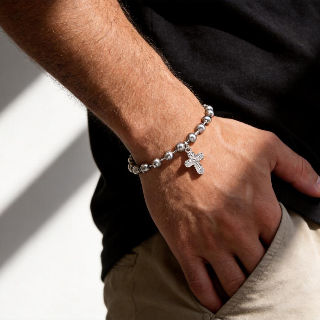 Vnox Stainless Steel Cross Bracelet for Men, Adjustable Chain 19-24cm Christian Jewelry, Punk Gothic Street Style Gift for Him