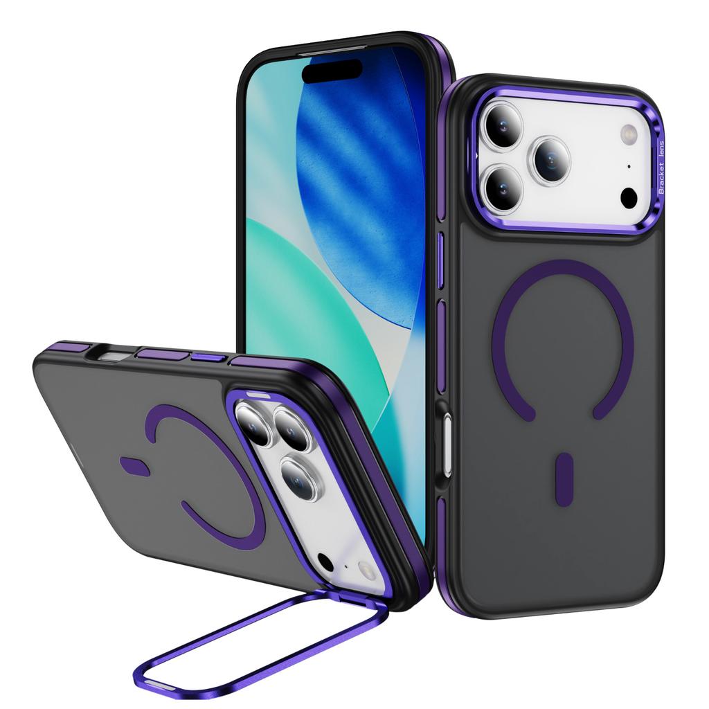 Applicable apple 16/15/14 pm mobile phone case magnetic suction hardware lens frame bracket skin feeling iphone17 mobile phone case