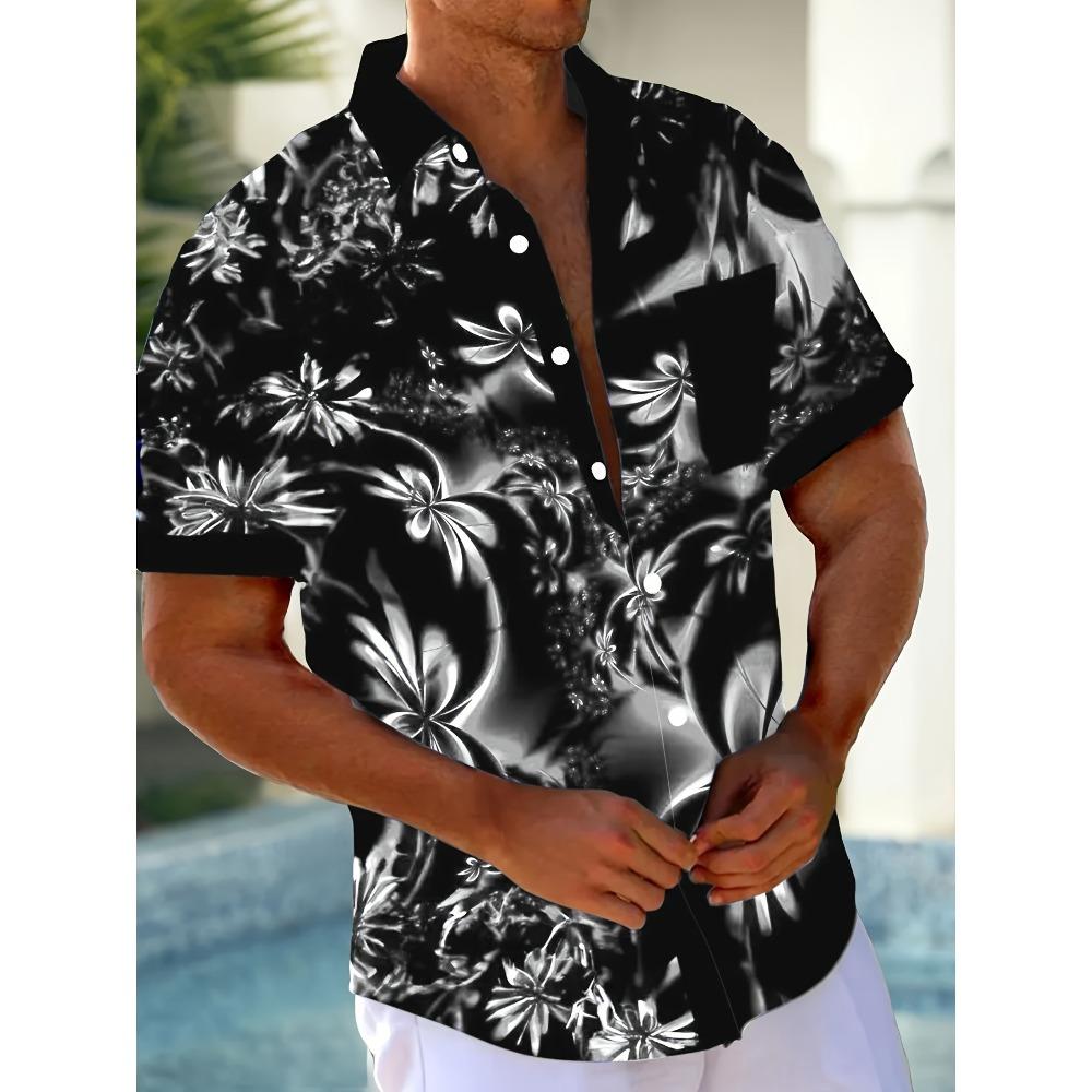 Hawaiianisch Gradient Kunst Floral 3D-Druck Herren Kurzarmhemd mit Brusttasche L