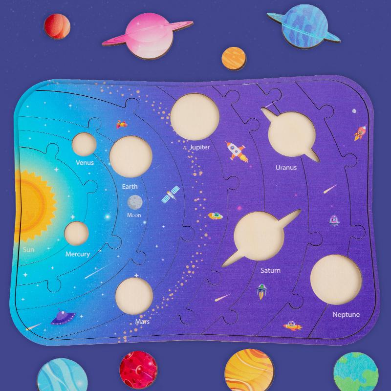 Eight Planets Puzzle Montessori Wooden Toys Earth Sun Solar System Planets Planets Cognition Educational Toys Children Gifts