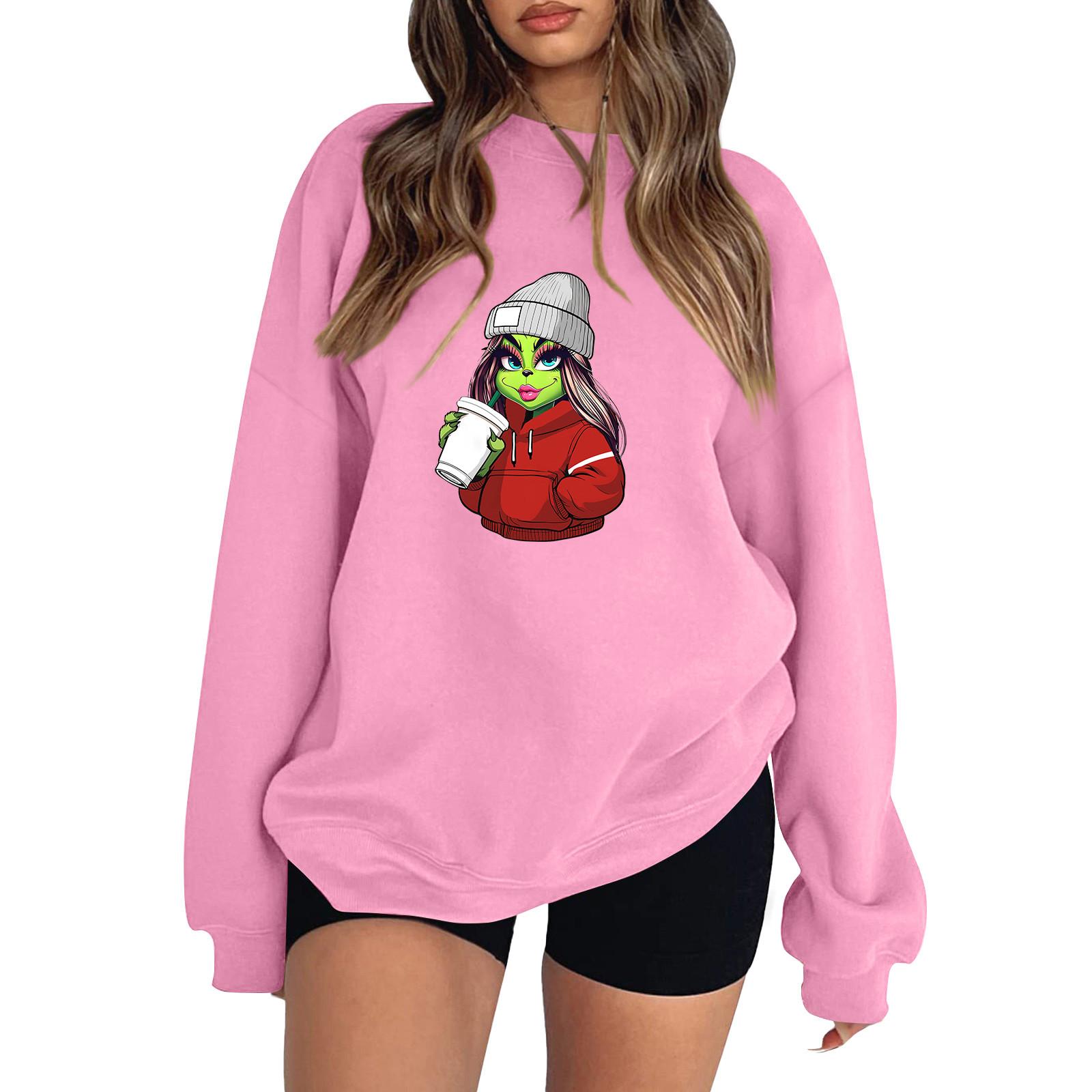 Women s Colorblock Sweatshirt Long Sleeve Round Neck Casual Comfortable Loose Lightweight Women s Sweatshirtt S розовый