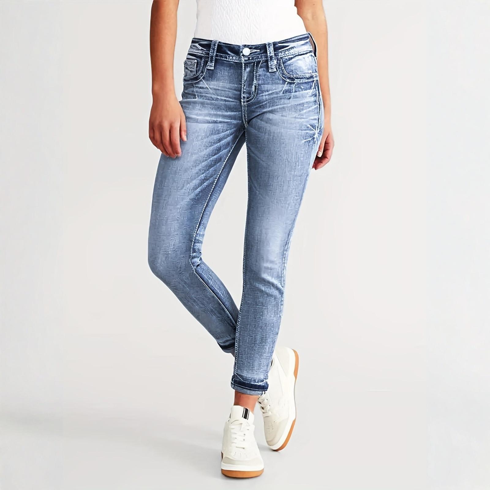 

Ladies Jeans Are Casual, Fashionable, Slim Fit, Elastic, Slimming, Versatile, Embroidered Jeans, And Small Leg Pants L темно-синий