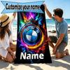 Custom Name Personalized BMW Print Beach Towel, for Trip Camping Beach Party Home Decor, Birthday Gift for Family & Friends