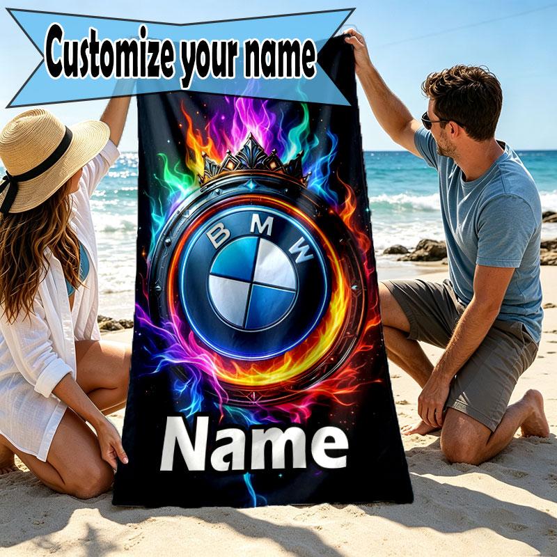 Custom Name Personalized BMW Print Beach Towel, for Trip Camping Beach Party Home Decor, Birthday Gift for Family & Friends