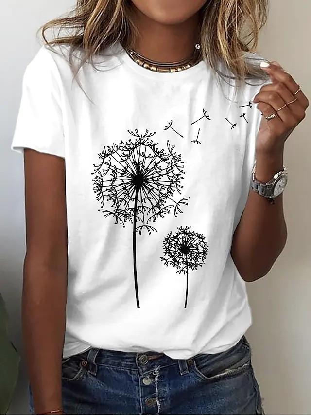 3D Digital Printing Popular Women's Round Neck Top, Classic Retro Dandelion 3218 EMA