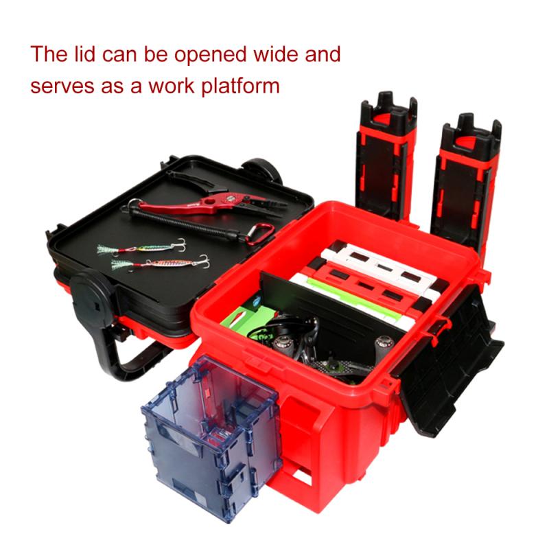Fishing Box Travel Fishing Case Box with Bottle Holder Rod Stands Tubes Sturdy ABS plastic Fishing Box w/ Self locking system