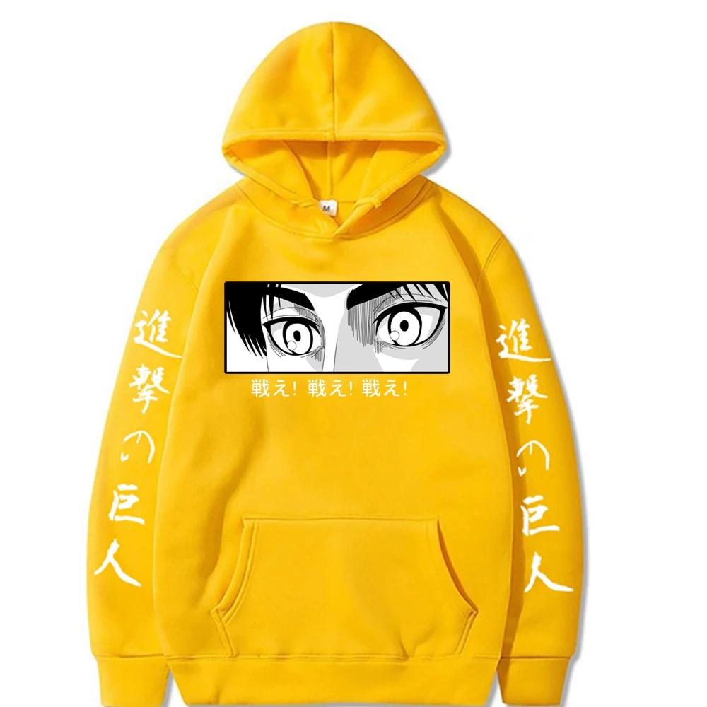 Autumn Men Hoodies Anime Attack on Titan Unisex Long Sleeve Eren Yeager Eyes Pullover Sweatshirts Tops